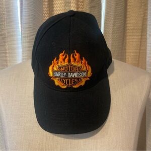 Harley Davidson Flame Weighted Brim Cap Hat Flames Fire Black Vintage Rare Adult